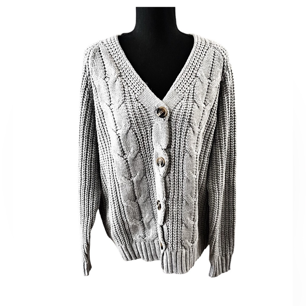 Gray knit button sweater size XL